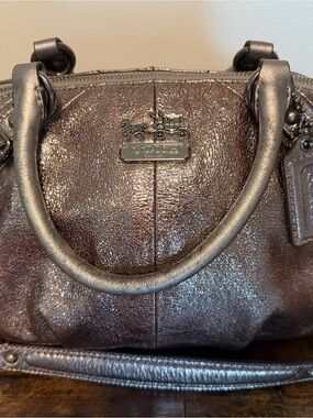 Coach Madison Sophia Satchel Gunmetal Metallic Leather Handbag Shoulder Bag